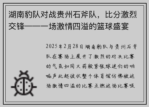 湖南豹队对战贵州石斧队，比分激烈交锋——一场激情四溢的篮球盛宴