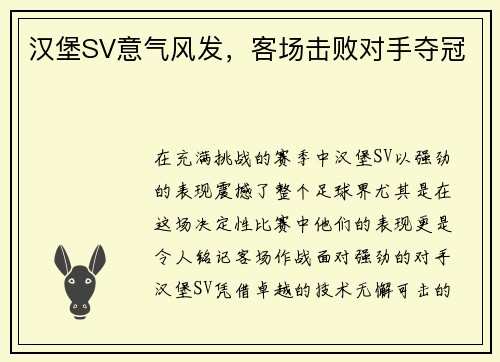 汉堡SV意气风发,客场击败对手夺冠