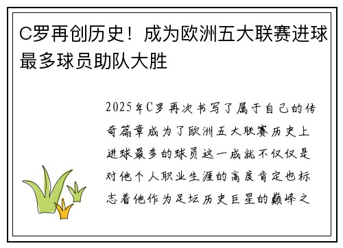 C罗再创历史！成为欧洲五大联赛进球最多球员助队大胜
